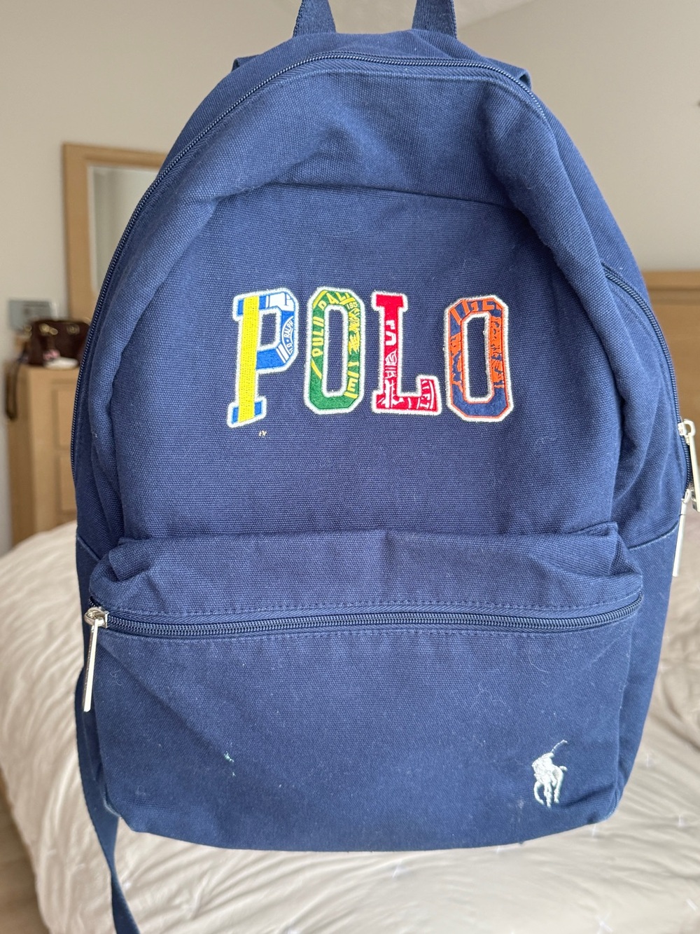 Polo by Ralph Lauren Navy Canvas Backpack with Multicolor POLO Letters